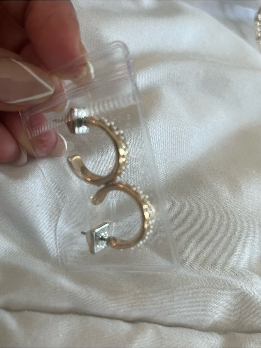 Black house white marketGold-Tone Huggie Hoop Earrings with Clear Cubic Zirconia - Picture 3 of 3
